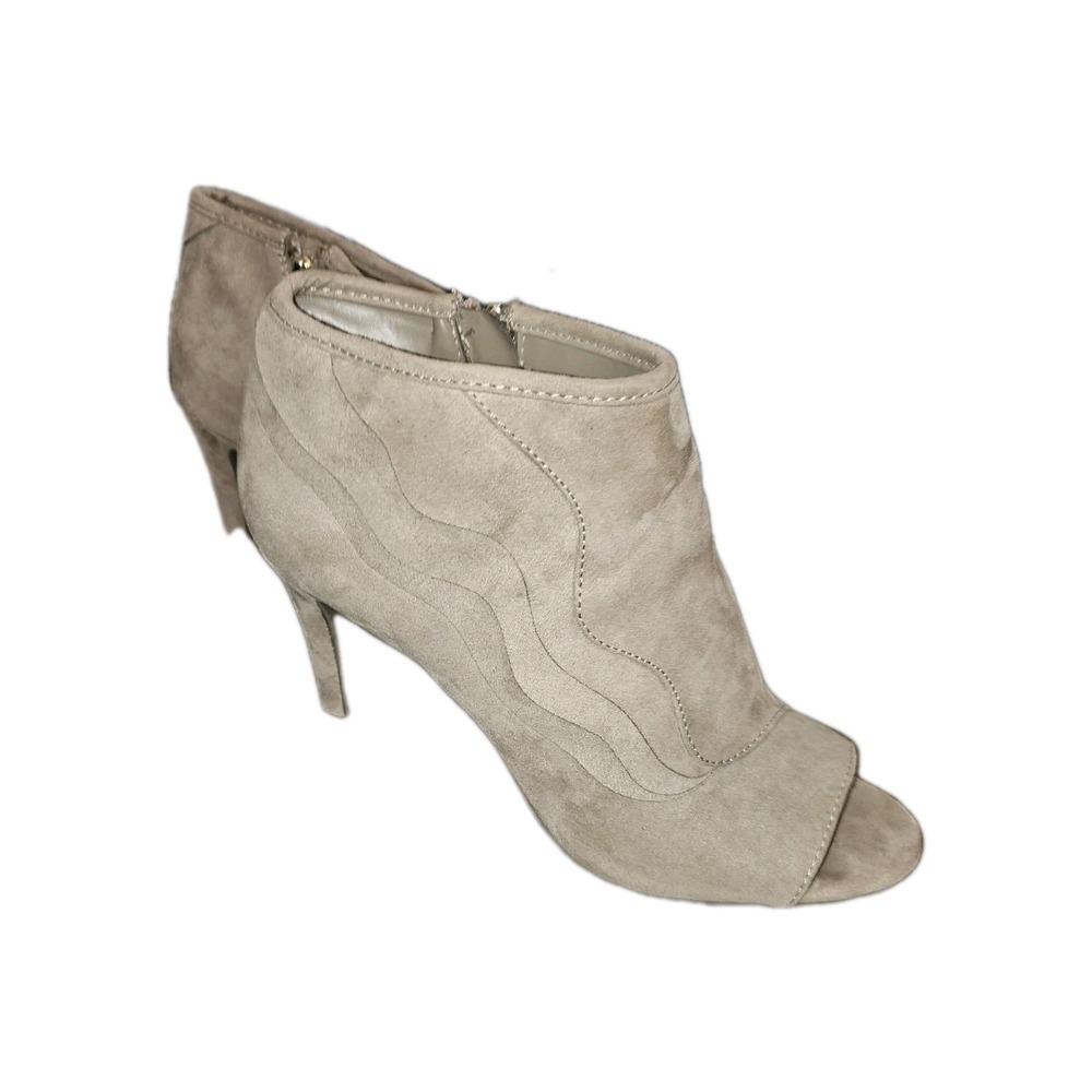Liz Claiborne Peep Toe Booties With Heel, Tan, Suede 8 W